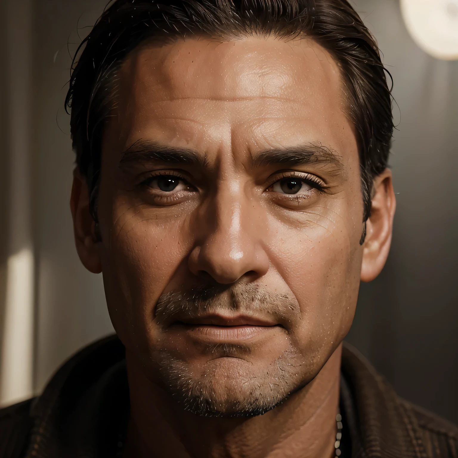A man in his 50s looking straight to camera in natural background and studio light, make it look year 1914