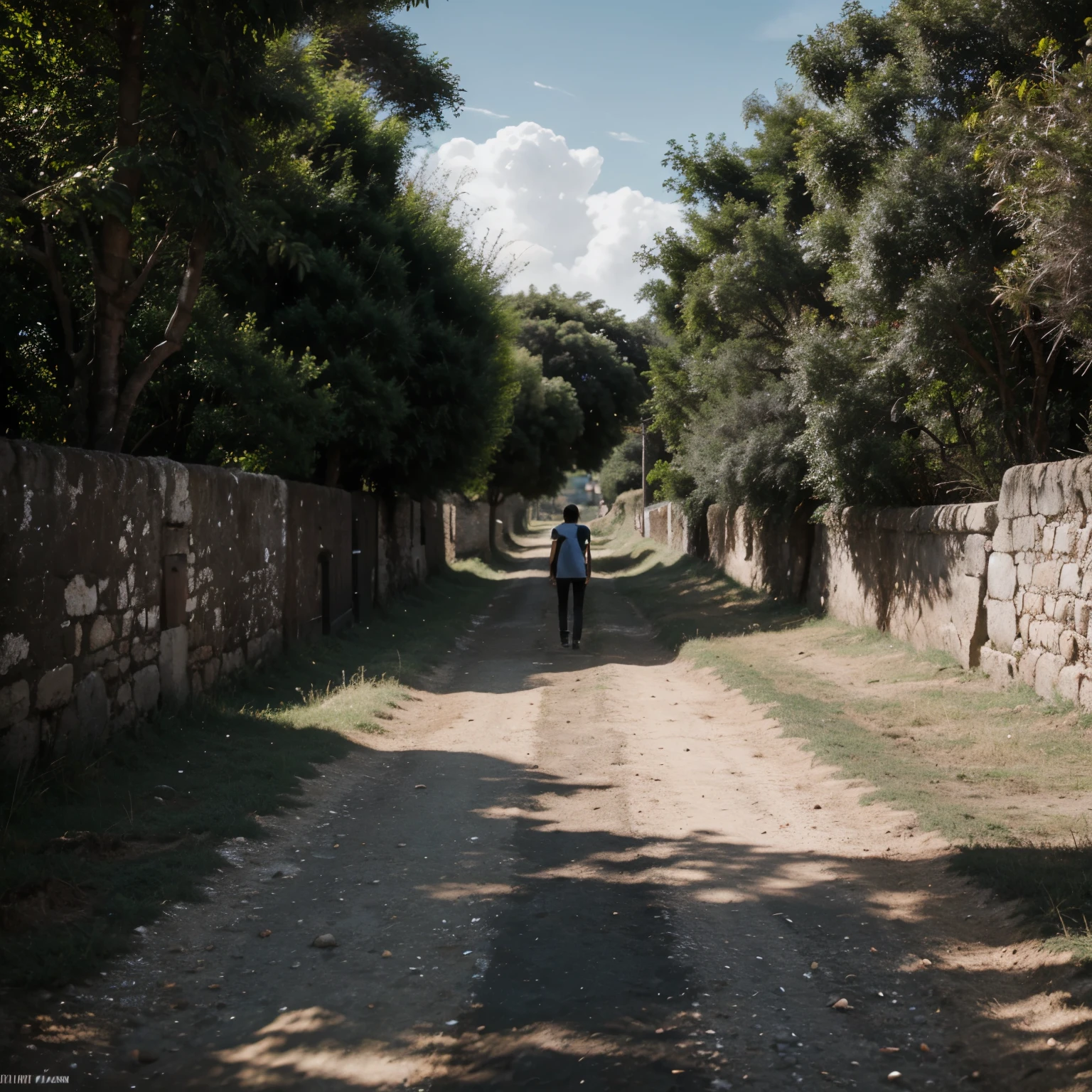 1 persona caminado por un paisaje al caer la tarde.