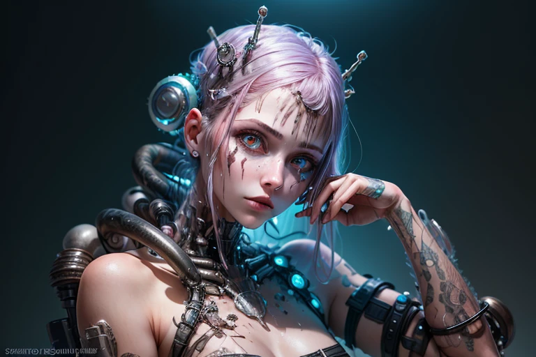 (BioPunk Girl:1.6), mullet hairstyle, (Glowing scarlet eyes:1.2), (Translucent pale skin:1.4), No humans, Beautiful eyes with fine symmetry, punk light suit, (Intricate details:1.2), (Highly detailed face and eyes:1.2), No makeup, (dark circles:1.1), midnight aura, Creation of fantasy, Thrilling color schemes, posing sitting, (Delicate images), (Raw photo: 1.2), (Photorealistic: 1.6), (Highly detailed), (high resolution), (Best quality), (masterpiece)
