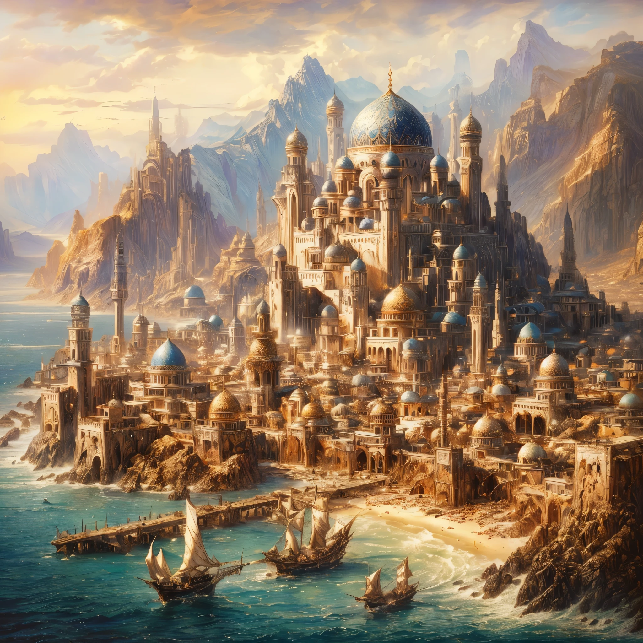 a painting of a cave with a waterfall and a bridge, highly detailed fantasy art, detailed fantasy digital art, beautiful fantasy cave scene, Fantasy art realistic painting, detailed fantasy art, fantasy art landscape, impressive fantasy landscape, breathtaking fantasy art, Wide Angle Fantasy Art, detailed matte fantasy painting, symmetrical epic fantasy art, Fantasy Painting HD, beautiful fantasy painting