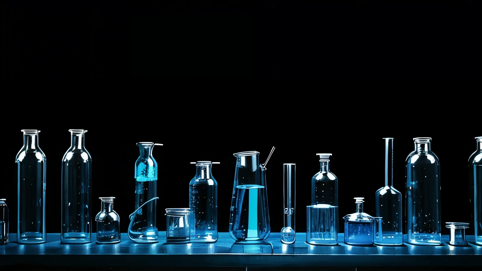 laboratory with lots of flasks, Beakers in there, blue theme