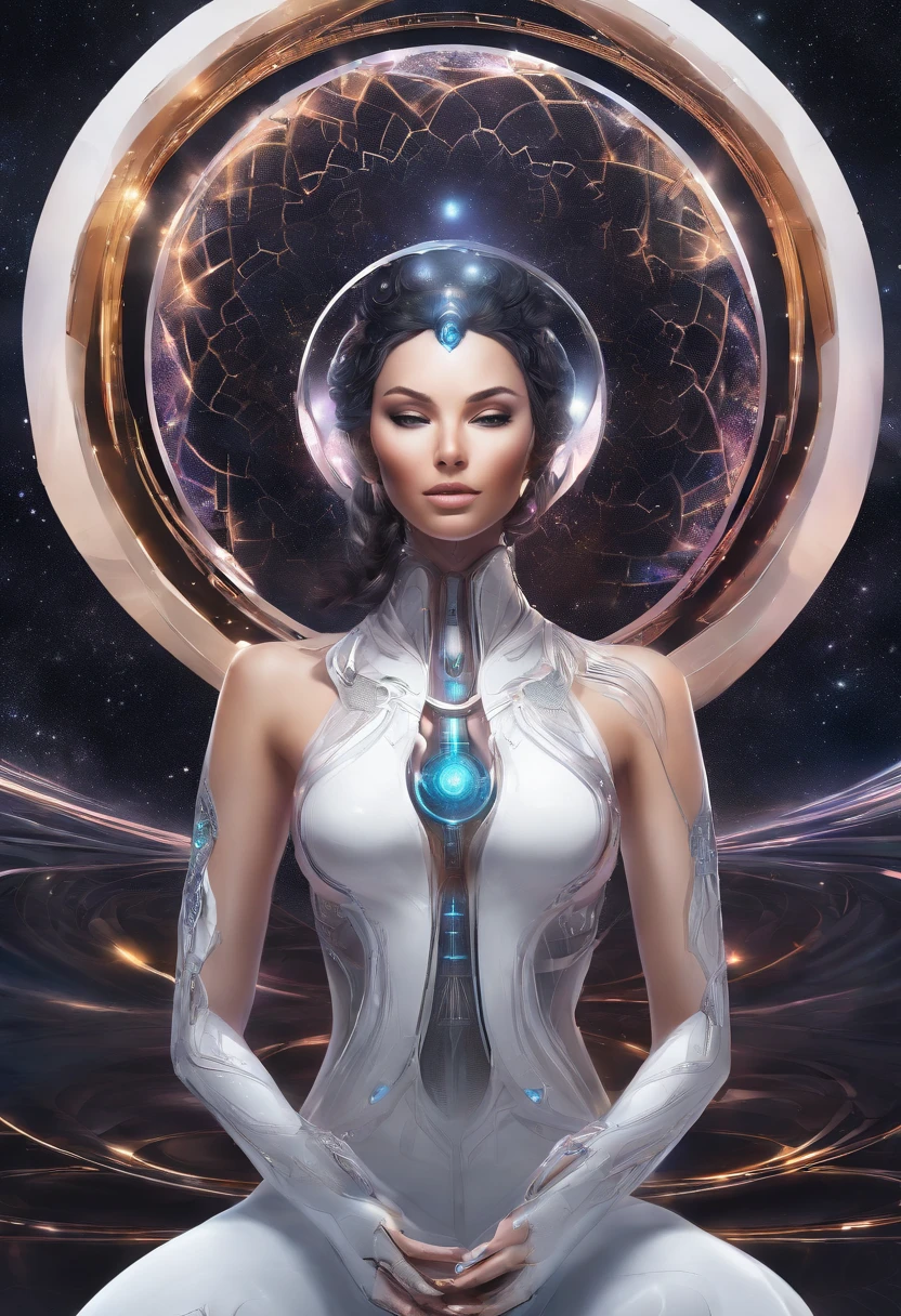  Black Hole goddess sitting in the lotus asana,  Space goddess,  mystical energy aura,portrait, masterpiece, 8k resolution, warp space background, Caza art, digital art