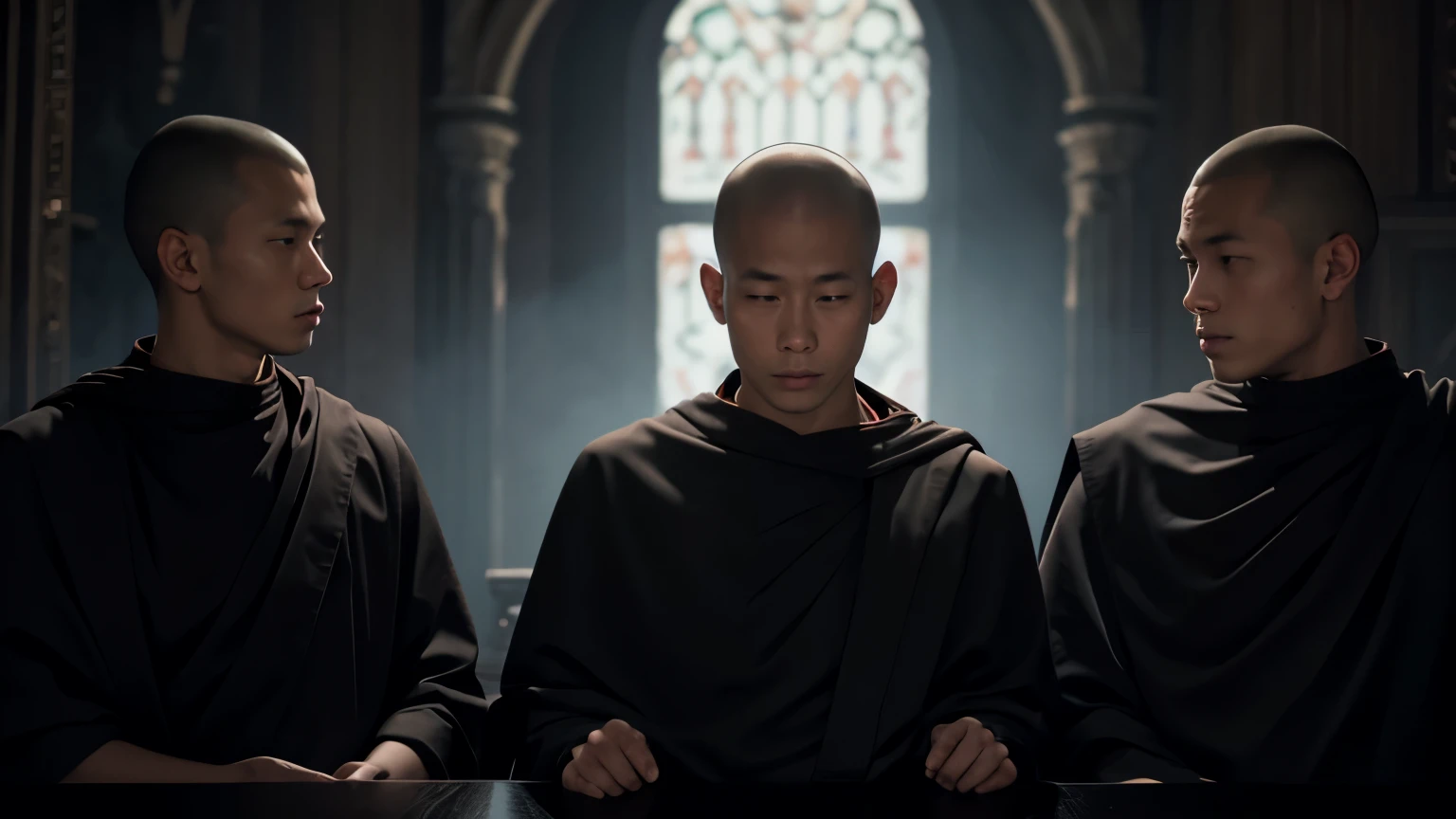 monks in a dark background