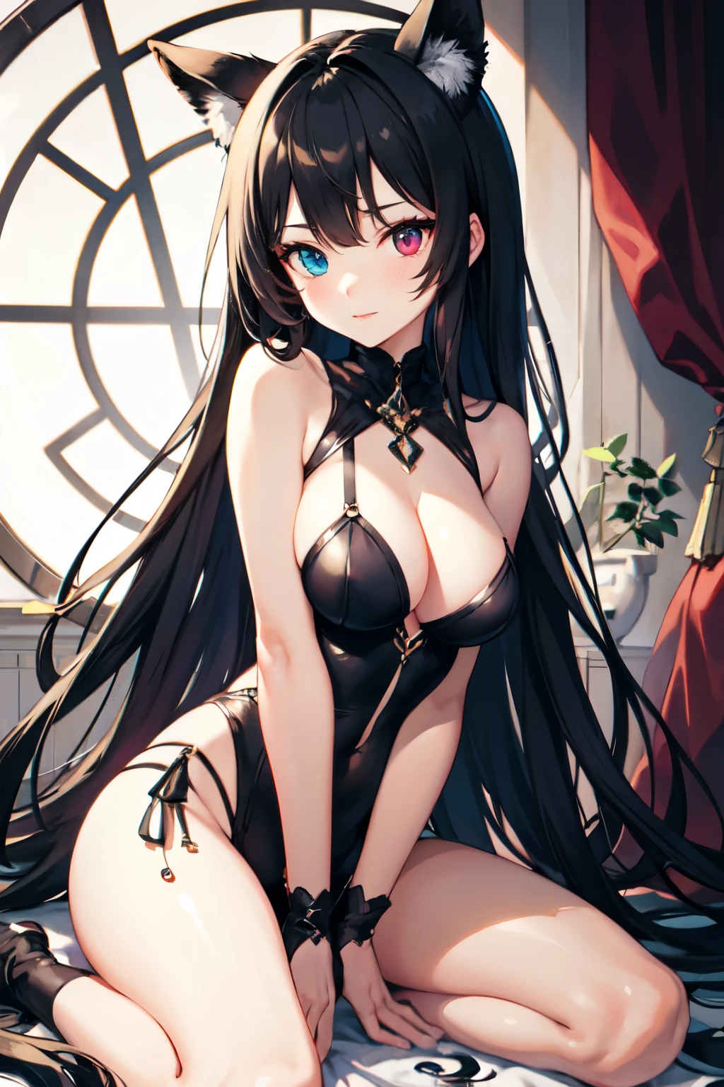 long hair, sucubus girl, heterochromia