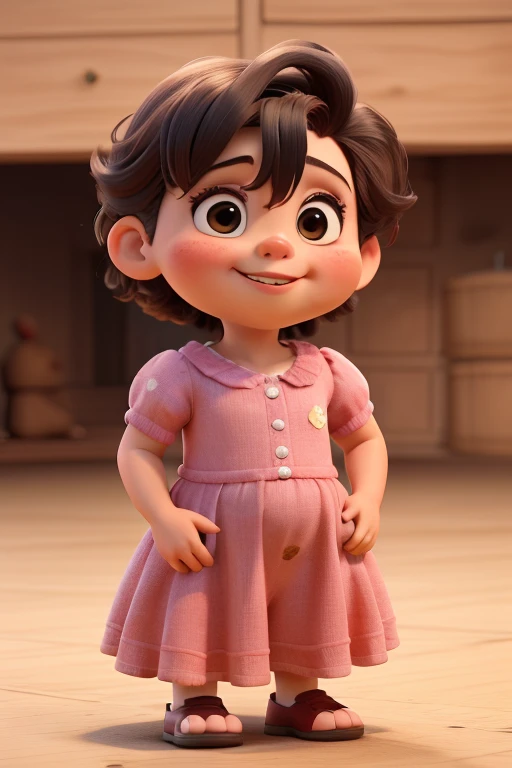 ((Melhor qualidade)), ((obra de arte)), (detalhado), rosto perfeito, , Gordinha, fofinha, sorrindo muito feliz fazendo um joinha, usando um vestido rosa bebe,