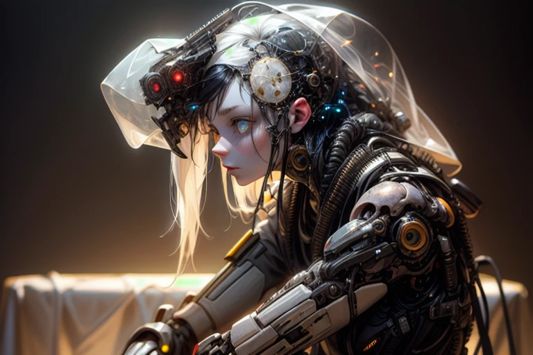 (BioPunk Girl:1.4), mullet hairstyle, (Glowing eyes:1.2), (Translucent pale skin:1.4), No humans, Beautiful eyes with fine symmetry, (Intricate details:1.2), (Highly detailed face and eyes:1.2), No makeup, (dark circles:1.1), midnight aura, Creation of fantasy, Thrilling color schemes, posing sitting for a photo, side view, (Delicate images), (Raw photo: 1.2), (Photorealistic: 1.6), (Highly detailed), (high resolution), (Best quality), (masterpiece)
