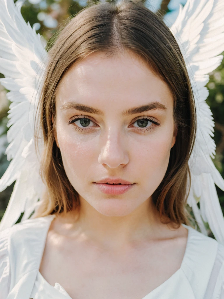 (best quality, masterpiece:1.2), (artwork), (detailed), angelic woman, perfect appearance, angelic appearance, with cherub wings, angelic clothes, with glowing halo, wonderful face, peaceful gaze, soft gaze, full image, image from head to toe