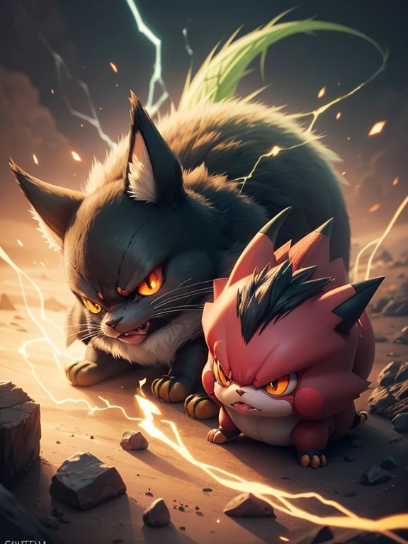 ilustacion realista de una Linda  criatura de conejito, fantasy that looks like an angry Pokémon