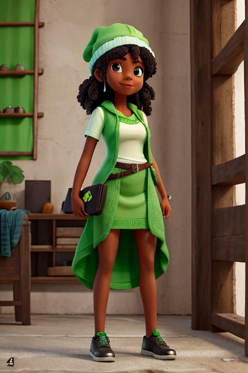 Mujer negra con gorro verde que se le tape todo e lcabello