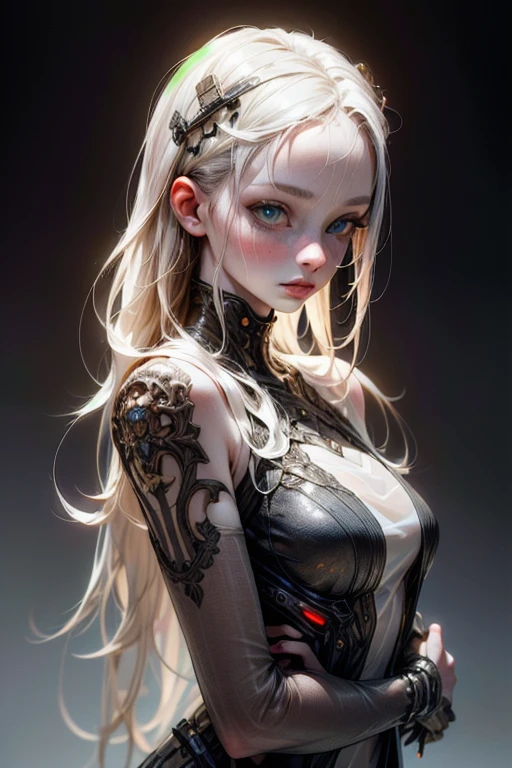 (BioPunk Girl:1.2), mullet hairstyle, (Translucent pale skin:1.4), No humans, Beautiful eyes with fine symmetry, punk light suit, (Intricate details:1.2), (Highly detailed face and eyes:1.2), No makeup, (dark circles:1.1), midnight aura, Creation of fantasy, Thrilling color schemes, posing for a photo, (Delicate images), (Raw photo: 1.2), (Photorealistic: 1.6), (Highly detailed), (high resolution), (Best quality), (masterpiece)
