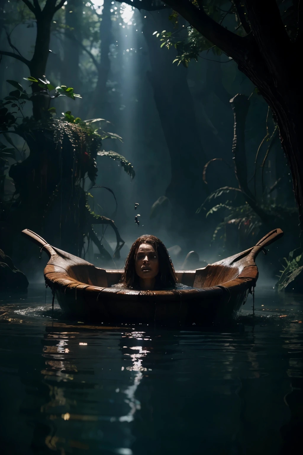 (masterpeace), full body naaked potrait, incredibly detailed and realistic body shot, sitting, quin monster tentacle of (12yr-old) barbara palvin, jungle river, waterfall, drowned, small surface like a mirror, latenight, fog, nakeed, big booobs, senssual body, realistic face, her beautiful face, at twilight, fog, sinister beauty, slaave, (intricate details:0.9), (hdr, hyperdetailed:1.2), RAW, Sony Alpha a9 II, 24-105mm f/4, HDR,
