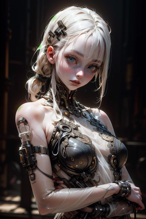 (BioPunk Girl:1.4), mullet hairstyle, (Translucent pale skin:1.4), No humans, Beautiful eyes with fine symmetry, punk light suit, (Intricate details:1.4), (Highly detailed face and eyes:1.2), No makeup, (dark circles:1.1), midnight aura, Creation of fantasy, Thrilling color schemes, posing for a photo, (Delicate images), (Raw photo: 1.2), (Photorealistic: 1.6), (Highly detailed), (high resolution), (Best quality), (masterpiece)
