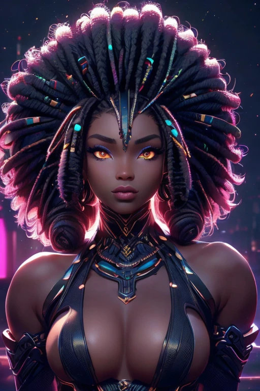 ((NSFW, 1girl africana, seios pequenos, seios bonitos, seios para baixo)), sharp focus:1.2, Stormi Maia, retrato, mulher atraente, (rosto bonito:1.1), olhos detalhados, delicious lips, delineador:1.2, cabelo luxuoso afro:1.3, perfeito seios redondos:1.0, Cyberpunk, A sidewalk in a cyber city: 1.2. night ligthning: 1,2), profundidade de campo, 4k, HDR, nu, seios pequenos, seios bonitos, seios para baixo