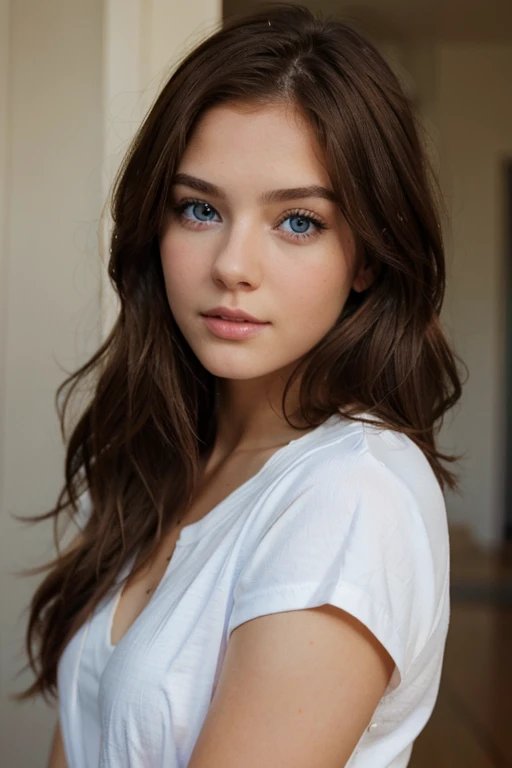Beautiful girl with brown hair and blue eyes