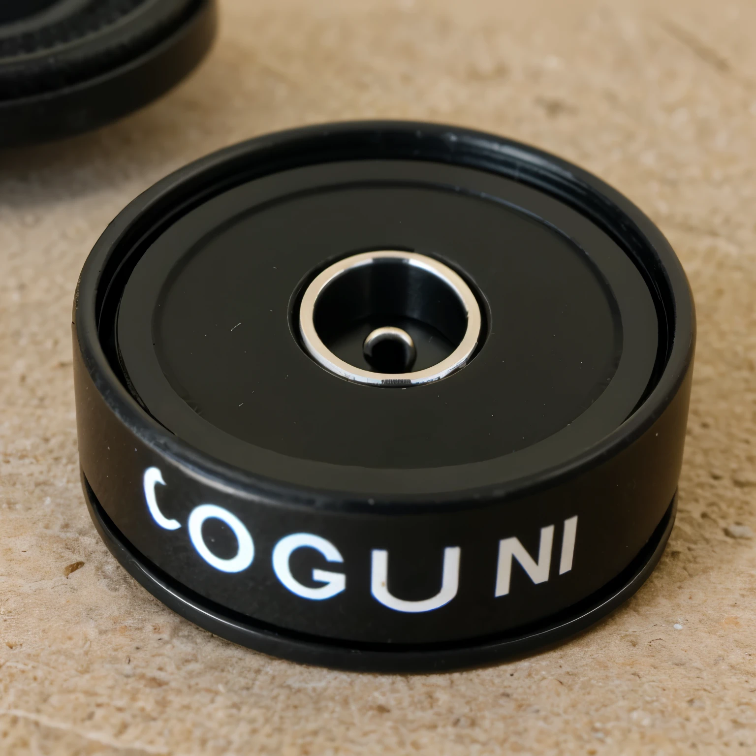 Small long black cylindrical plastic device with a button. Y un centro de carga y un punto de luz verde parpadeante