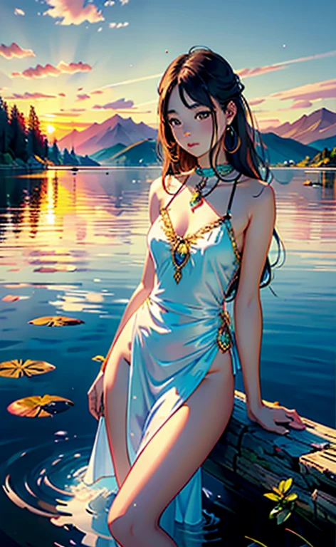 1 girl, serene expression, mesmerizing eyes, straight long hair, flowing dress, poised posture, porcelain skin, subtle blush, crystal pendant
BREAK
golden hour, (rim lighting):1.2, warm tones, sun flare, soft shadows, vibrant colors, painterly effect, dreamy atmosphere
BREAK
scenic lake, distant mountains, willow tree, calm water, reflection, sunlit clouds, peaceful ambiance, idyllic sunset, ultra detailed, official art, unity 8k wallpaper
, zentangle, mandala