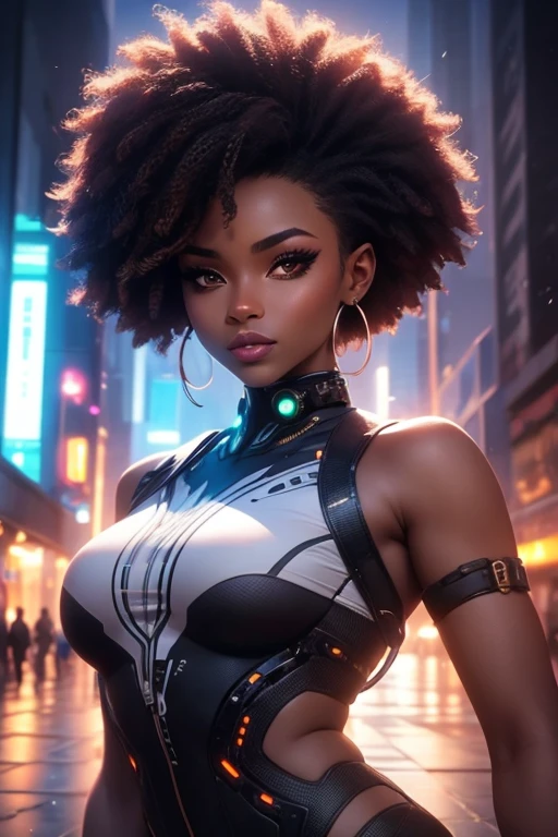 1African girl, small breasts, beautiful breasts, breasts down)), sharp focus:1.2, Stormi Maia, portrait, attractive woman, (pretty face:1.1), detailed eyes, delicious lips, eyeliner:1.2, afro luxurious hair:1.3 , perfect round breasts:1.0, Cyberpunk, A sidewalk in a cyber city: 1.2. night lighting: 1.2), depth of field, 4k, HDR, small breasts, beautiful breasts, breasts down