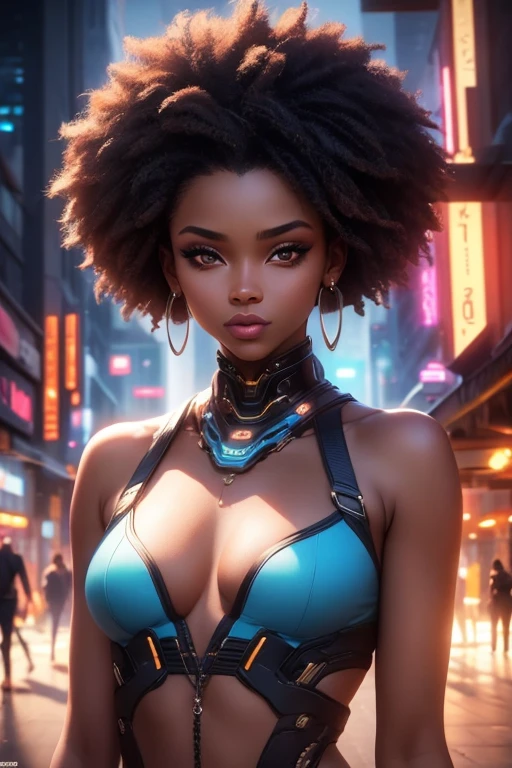 1African girl, small breasts, beautiful breasts, breasts down)), sharp focus:1.2, Stormi Maia, portrait, attractive woman, (pretty face:1.1), detailed eyes, delicious lips, eyeliner:1.2, afro luxurious hair:1.3 , perfect round breasts:1.0, Cyberpunk, A sidewalk in a cyber city: 1.2. night lighting: 1.2), depth of field, 4k, HDR, small breasts, beautiful breasts, breasts down