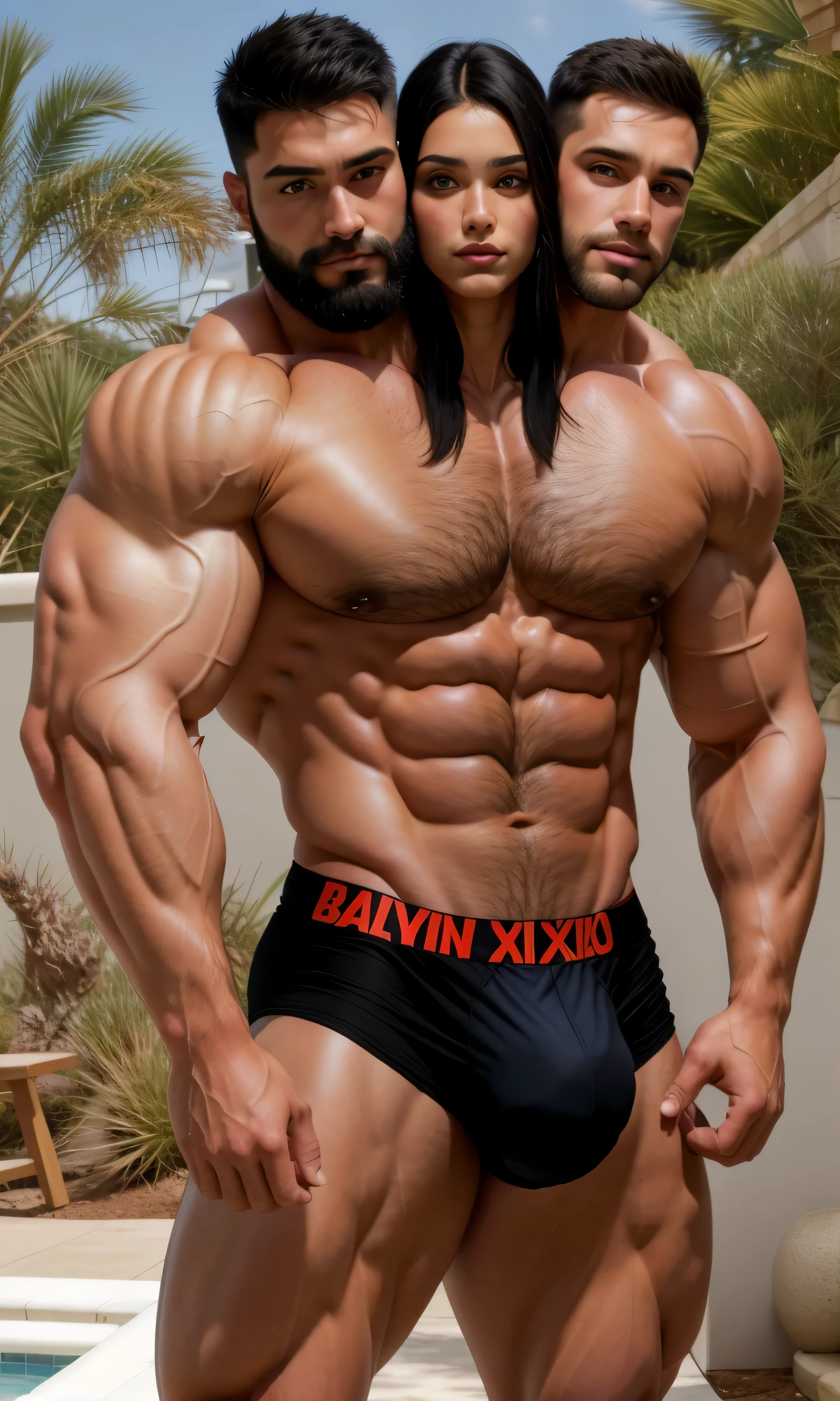 Beautiful girl standing in a hotel pool, dama, woman, female, womanly, lindo rostro femenino, feminine characteristics, good eyes, wearing boxer, Calvin Klein underwear, big butt, muscular hunk, undercut haircut, muscled hunk, hombre guapo inflado, cuerpo inflado, fitness, bien construido, good abs, paquete de seis, bulto gigante, bulto grande, big package, potenciador de protuberancias, muscular!!, bodybuilder, rallado, barbudo, Brazos musculosos, culturista, muslos musculosos, hirasto y musculoso, cuerpo musculoso, buenas manos, Buenas piernas, musculoso y atractivo, Super aficionado y cool, muscular!!!, absurdly muscular physique, Bastante musculoso, muscular!, gigachad musculoso, extremadamente musculoso, Hombre musculoso y atractivo, With a lumberjack's beard, hipster, hirasto y musculoso, personajes musculoso, exaggerated muscle physique, Hombre musculoso, muy aficionado, sexy, cuerpo musculoso, Super buff y cool, extremadamente musculoso, big muscles, culturista, big muscles