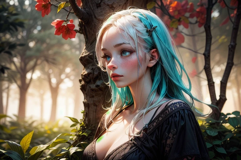 (BioPunk Girl:1.2), mullet hairstyle, (Translucent pale skin:1.4), No humans, Beautiful eyes with fine symmetry, Spaghetti-Strap Plain Midi A-line Dress, (Intricate details:1.2), (Highly detailed face and eyes:1.2), No makeup, (dark circles:1.1), midnight aura, Creation of fantasy, Thrilling color schemes, posing for a photo, garden with delicately carved stone path, translucent tree with cyan leaves and delicate red flowers, (Delicate images), (Raw photo: 1.2), (Photorealistic: 1.6), (Highly detailed), (high resolution), (Best quality), (masterpiece)
