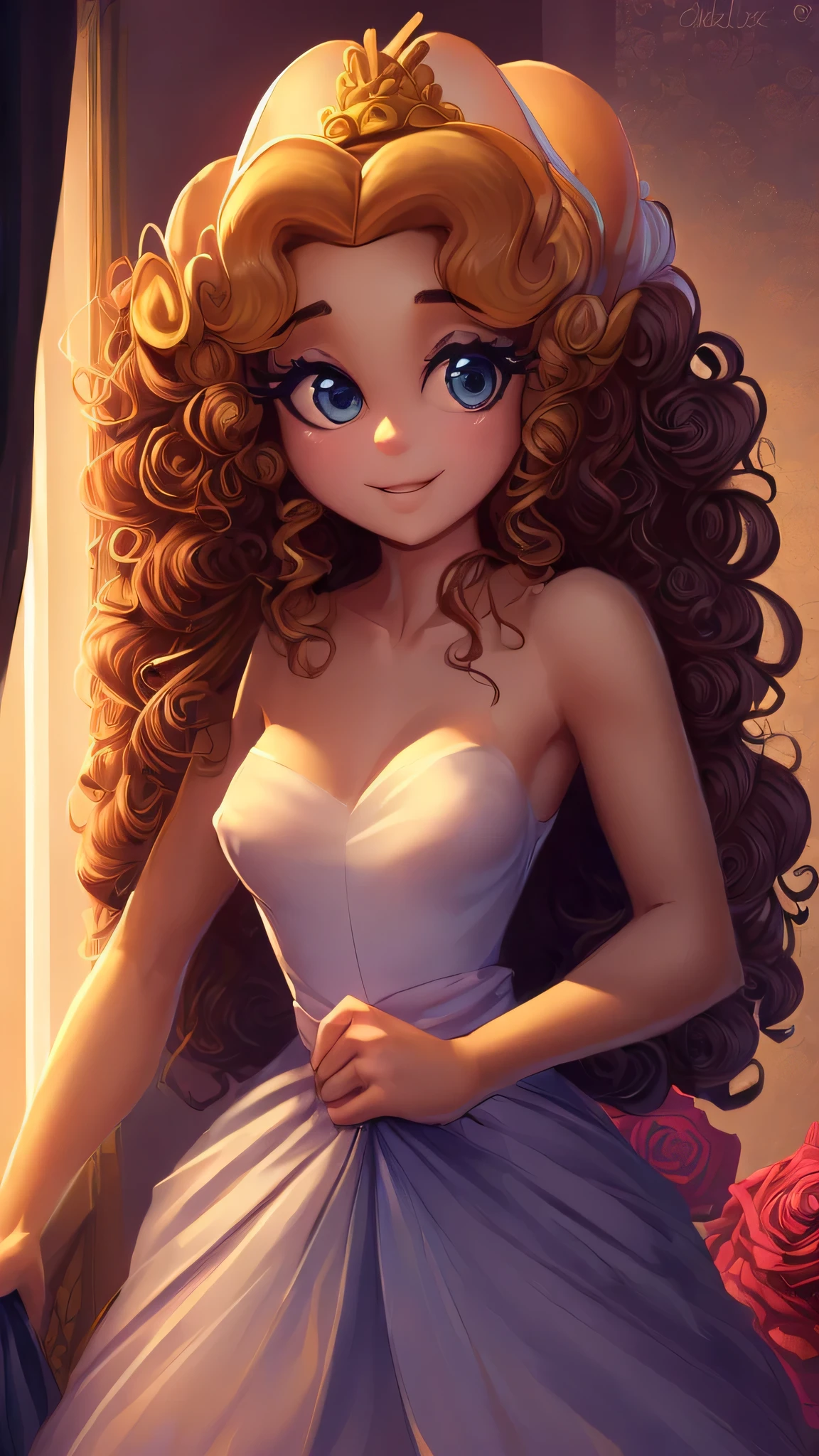 ((belle femme de chambre:1.5),high resolution, superior quality),porter l&#39;uniforme de femme de chambre,mains douces, de grands yeux brillants, dark and vibrant curly hair, Doux sourire, joues roses, Soft light, fond blanc pur, nude.