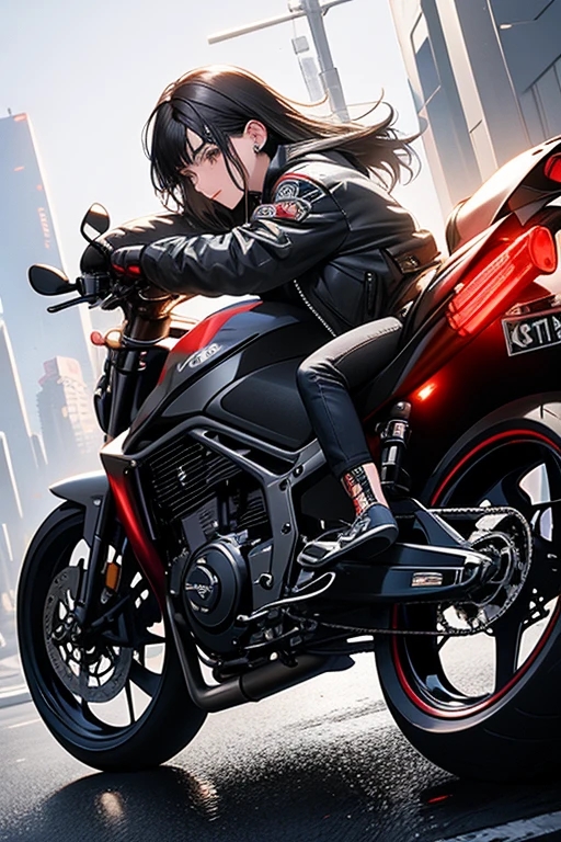 Beautiful girl drifting on a motorbike in a cyberpunk city　sexy