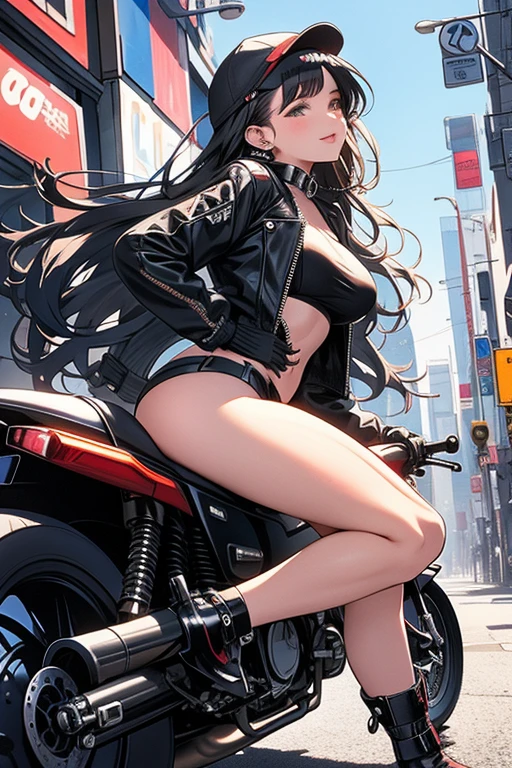 Beautiful girl drifting on a motorbike in a cyberpunk city　sexy