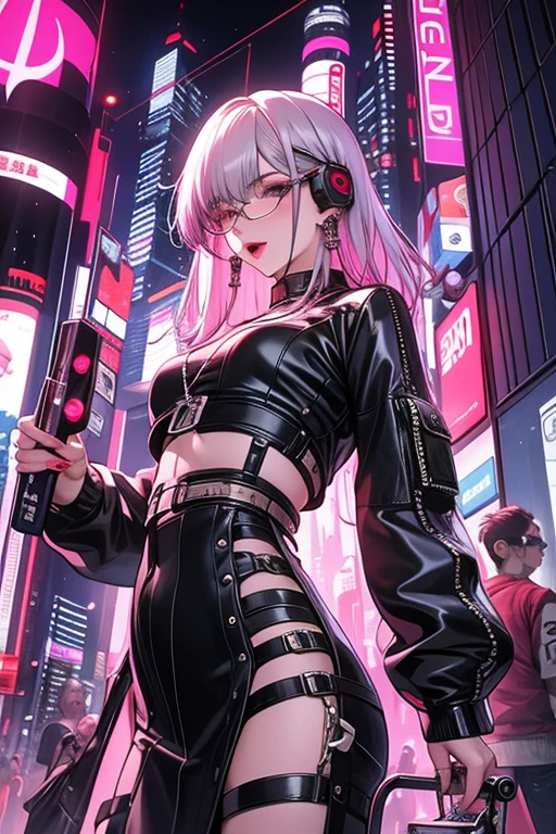 Cyberpunk City　beautiful girl　Cyber world　metallic　gun　sexy