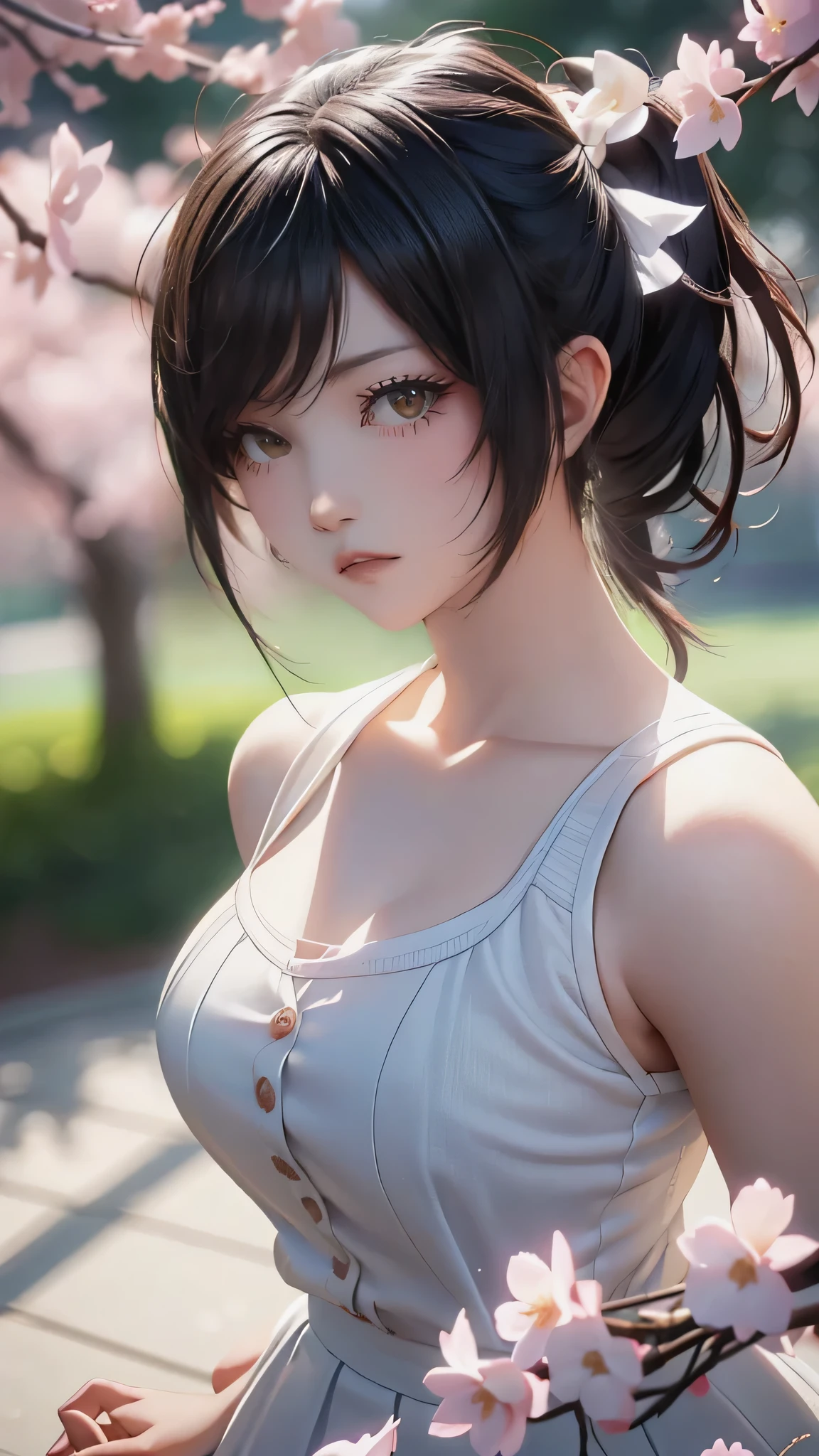 A park where cherry blossoms dance,high school girl,(random pose:1.2),(random hairstyle),(Highest image quality,(8K), Ultra-realistic, Best Quality, High quality, High Definition, high quality texture, high detailing, Beautiful detailed, fine detailed, extremely details CG, Detailed texture, realistic representation of face, masterpiece, presence)