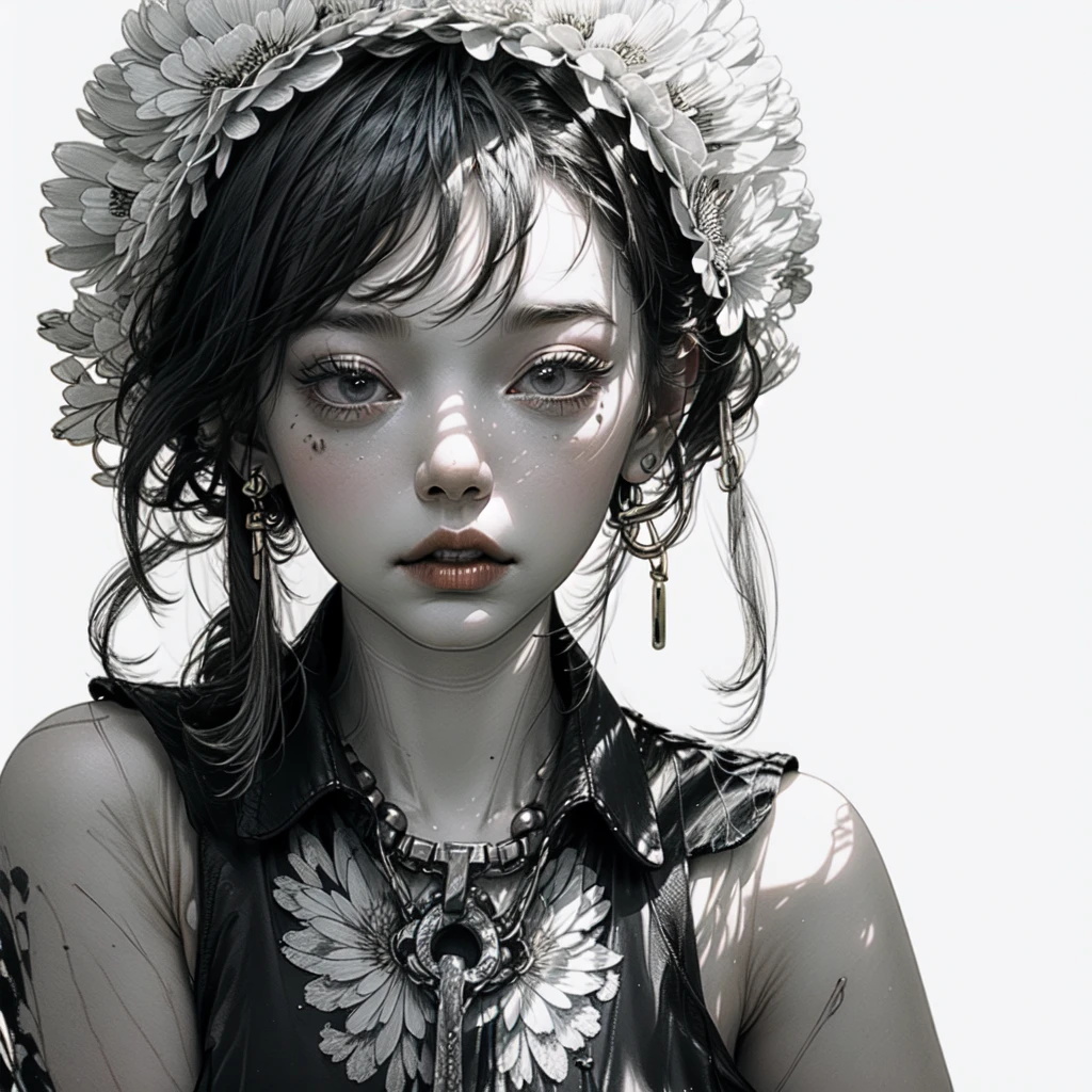 ((One, 1 girl, tattoos, glowing tattoos, brilliant, white-fluffy 16+), (skull, Flowers), (black transparent dress-clothing)), (sexual, erotic)) _((Delicate scarlet lips), (straight black hair - long, basic moments, blue, cascade), (multi-colored brilliant hair), (cool shine, Wet straight hair))_((stylization; clear line, clear outline, high quality line drawing, shading))_((simple color palettes), (color fill, Color saturation, saturation, harmony, balance), (rich pastel colors, Pure colors), (cyberpunk))_((sexual, erotic), (simple, Minimum accessories), (Necklaces and thin rings made of silver or gold.), (simple bracelets, unusual designs, simple silhouettes), (erotic style))_((background),(abstract minimalism), (stunning cybernetic Flowers), ( lilies, extremely unusual, long stems - large stems, skull, Flowers)).