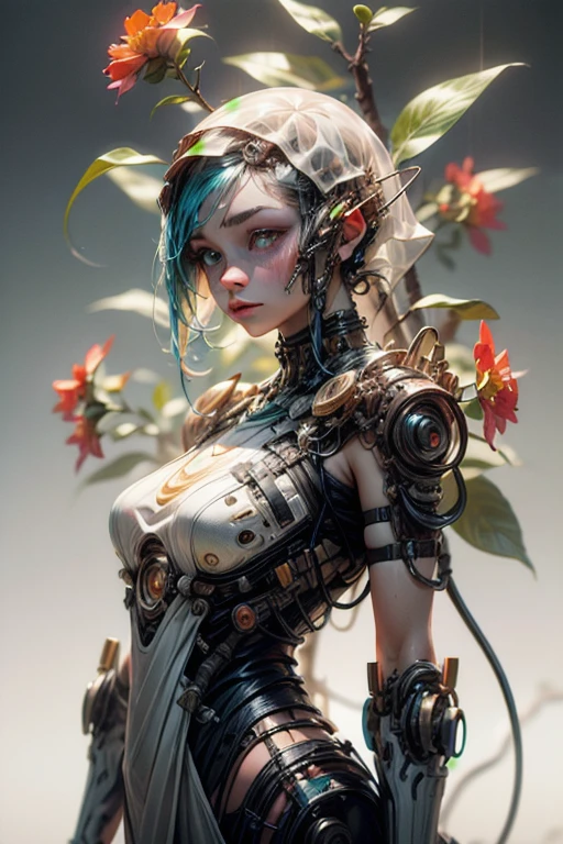 (background: white room with light vent, a single translucent tree with cyan leaves and delicate red flowers, Fractal carvings at intervals), (BioPunk Girl:1.4), mullet hairstyle, (Translucent pale skin:1.4), No humans, Beautiful eyes with fine symmetry, Plain midi dress with thin straps, (Intricate details:1.2), (Highly detailed face and eyes:1.2), No makeup, (dark circles:1.1), midnight aura, Creation of fantasy, posing for a photo, (Delicate images), (Raw photo: 1.2), (Photorealistic: 1.6), (Highly detailed), (high resolution), (Best quality), (masterpiece)
