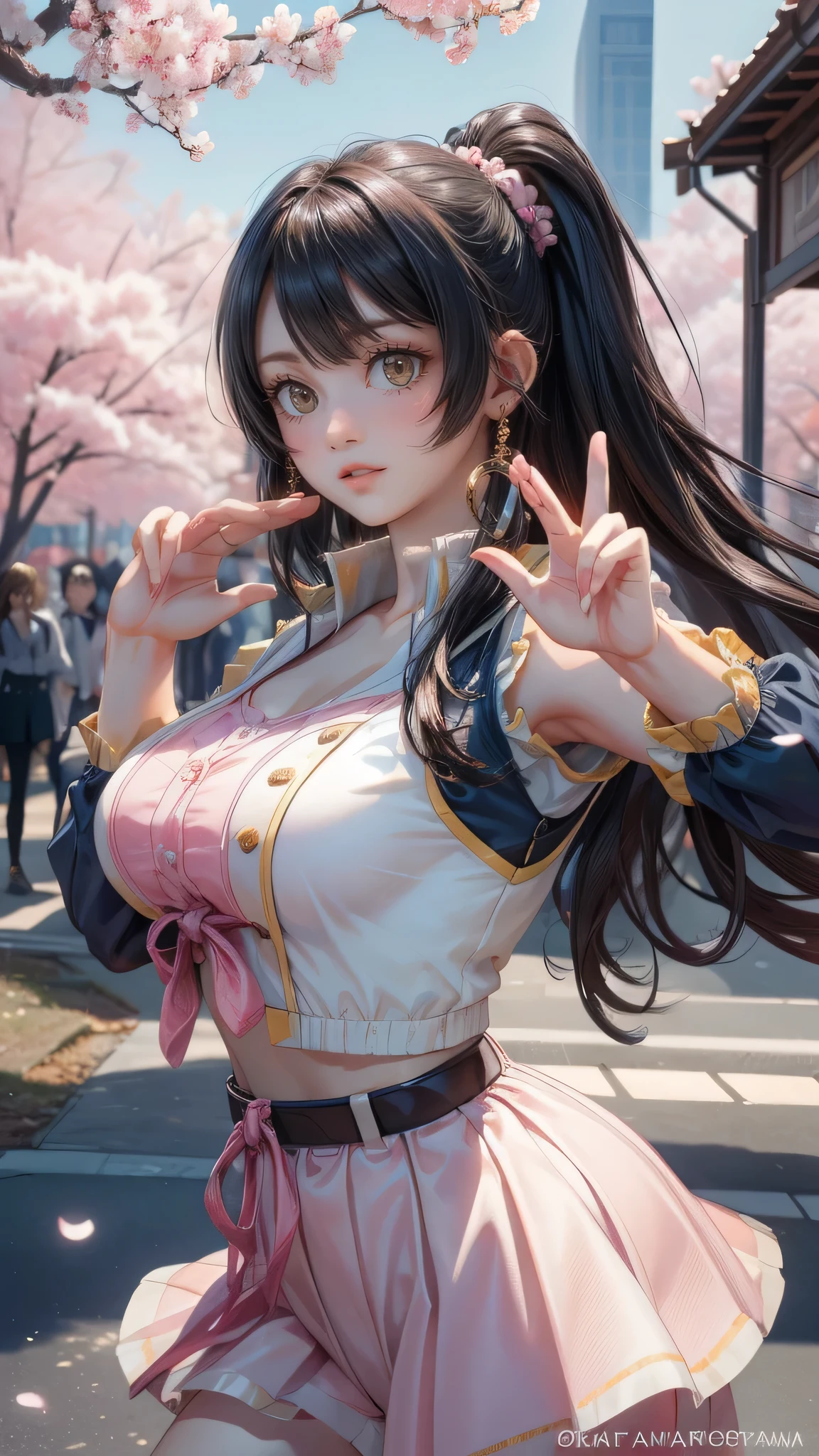 A park where cherry blossoms dance,high school girl,(random pose:1.2),(random hairstyle),(Highest image quality,(8K), Ultra-realistic, Best Quality, High quality, High Definition, high quality texture, high detailing, Beautiful detailed, fine detailed, extremely details CG, Detailed texture, realistic representation of face, masterpiece, presence)