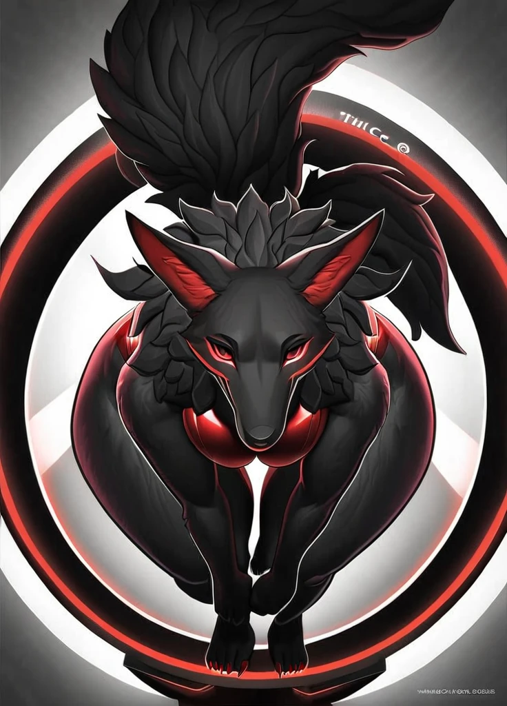 highly detailed, high quality, masterpiece, beautiful, (full shot, on front view, fisheye view), tall, voluptuous, athletic female, wolf, black fur, totally dark fur, white tribal markings on thighs, red inner ear, red one piece swimsuit latex, large breasts, feet, 5 toes, sharp toenails, toe claws, red claws, plantigrade, wide hips, curvy figure, curvaceous, wedgie, bearing hips, smooth fur, long fur face, thick thighs, thicc, long wolf tail, fluffy tail, wide and long snut, red inner ear, long wolf's mane, red eyes, black clera, black leaves, standing, bent over, hand on knees, face down ass up, exposed ass, looking at the viewer, Mocking Look, happy face, in a space ship
