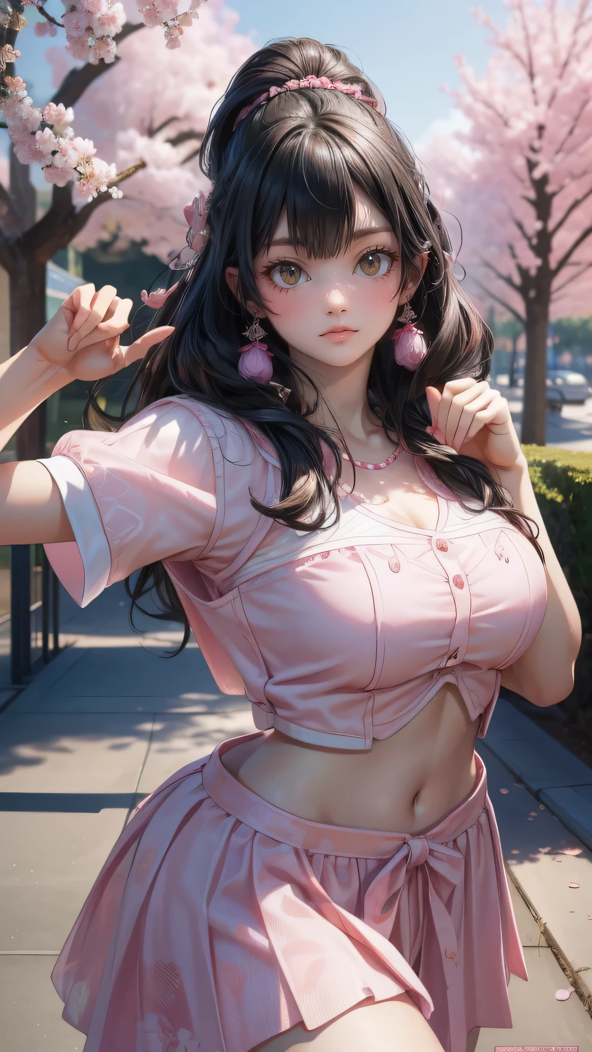 A park where cherry blossoms dance,high school girl,(random pose:1.2),(random hairstyle),(Highest image quality,(8K), Ultra-realistic, Best Quality, High quality, High Definition, high quality texture, high detailing, Beautiful detailed, fine detailed, extremely details CG, Detailed texture, realistic representation of face, masterpiece, presence)