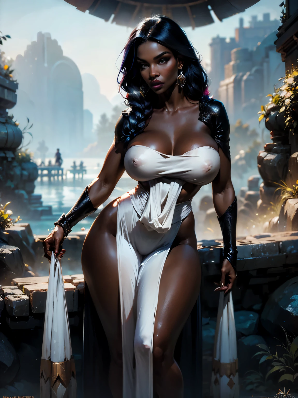 8k, Timeless-realistic-photography-in-a-timeless-digital-artwork-style--exciting-portrait-digital-illustration-beautiful black-skinned pirate girl with dreadlocks-beautiful face-sexy body-slim and perfect, -nariz perfecta, -ojos perfectos, -labios gruesos perfectos , pechos grandes,-
Piernas curvas perfectas en pose de lucha totalmente desnuda, pose sexy ,en un manantial de agua cristalina, lleva puesto en el cuello adorno de oros y diamantes en el cuello---ojos perfectos, nariz perfecta, ((labios gruesos y sensuales)). -labios gruesos perfectos, -((pechos espectaculares y al desnudo,)) espectacular cuerpo completo, senos al aire-senos (( senos bellos y sensuales,)) ((senos afuera con pezones de color negro y duro)), ((pezones duros)), ((desnudos-senos )), ((senos sensuales con pezones negras))-pezones duros- ((Cabello afro y de color rojizo)), con curvas hasta las caderas, enormes nalgas, cintura delgada, mujer negra, ebony, pose sexy , hermosas piernas , -piel negra---cuerpo hermoso-hermoso-sexy-delgado (pretty girl), (Detallada y chica),, ((figura femenina perfecta)), ----hermosas piernas curvas, Perfect body anatomy with hand on hip., sonrisa, diafragma.
En una civilizacion alienigena tipo mesoponatica frente a templo que combina elementos tectonogicos y antiguos, el paisa es de un exoplaneta, con una nave espacial en el fondo.
Pieza masetero, la mejor calidad, ((realisitic)), ((1 person)), Calidad de imagen 8K, extremadamente delicado y hermoso, magnifica, Official art with attention to detail.. huge file size, ultra detallado, muy detallado, (pretty girl), (Detallada y chica),, ((figura femenina perfecta)), cintura delgada, Cubre (tatuajes en todo el cuerpo)), Con una presencia poderosa, Your body decorated with a unique combination of abstract and realistic designs..., Arte Digital, old german, hiper detalles, desvanecimiento superior, tiro de vaquero, dark fantasy,