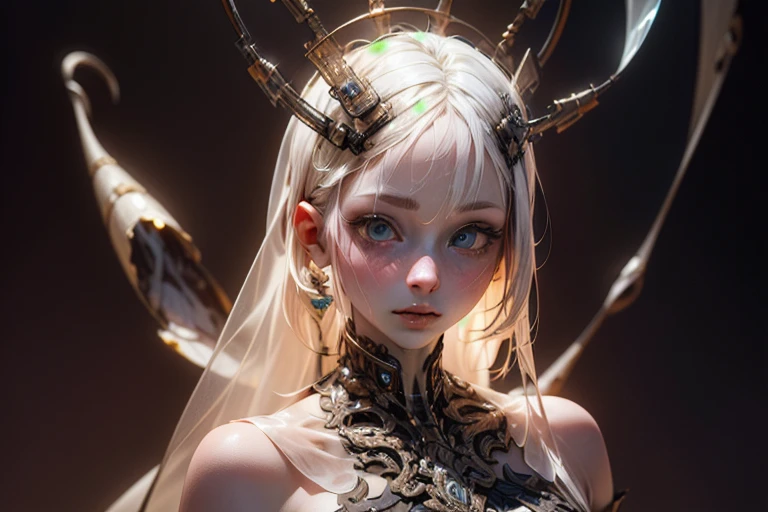 (BioPunk Girl:1.4), mullet hairstyle, (Translucent pale skin:1.4), No humans, Beautiful eyes with fine symmetry, dress, (Intricate details:1.4), (Highly detailed face and eyes:1.2), No makeup, (dark circles:1.1), midnight aura, Creation of fantasy, Thrilling color schemes, posing for a photo, (Delicate images), (Raw photo: 1.2), (Photorealistic: 1.6), (Highly detailed), (high resolution), (Best quality), (masterpiece)
