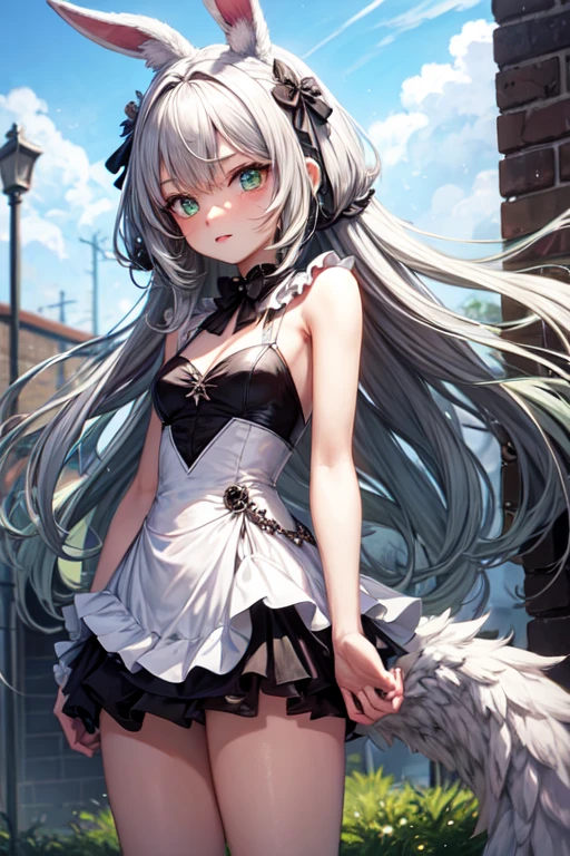 Green eyed Silver haired animated female haregon