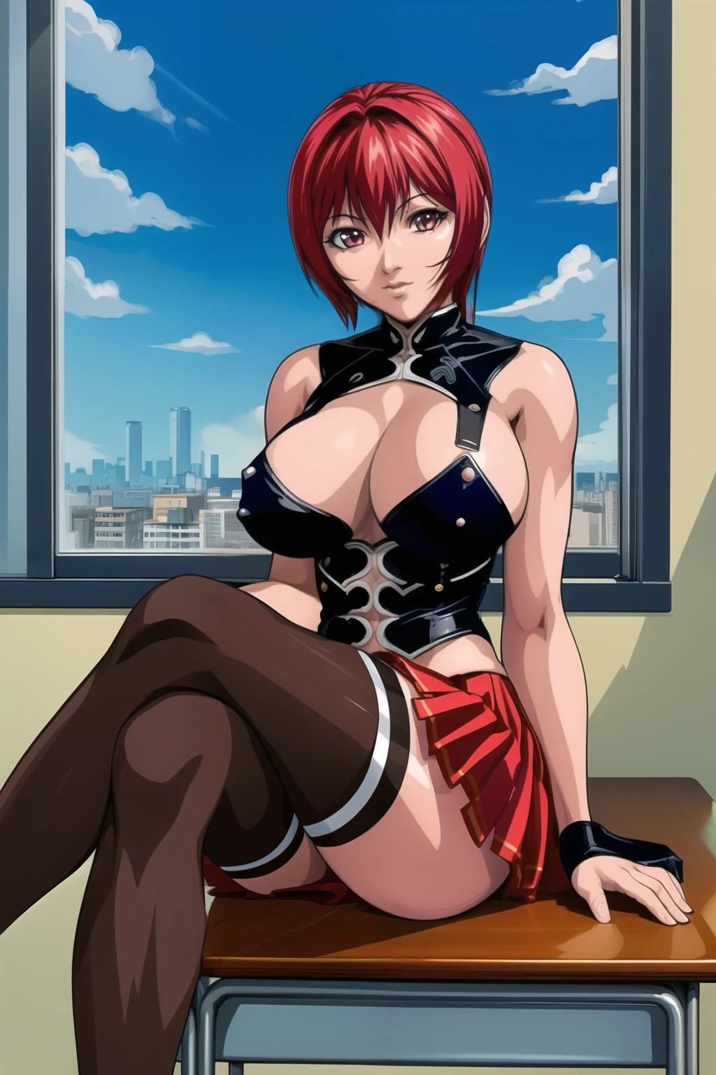 (high quality:1.2), intricate detailed, digital art,
(TakashiroGaiden:1.1), 1girl, solo, topless, miniskirt, black thighhighs,
curvy, large breasts, huge tits, exposed breasts, naked , exposed nipples,