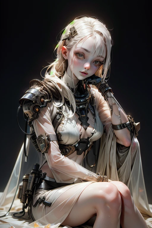 (BioPunk Girl:1.4), mullet hairstyle, (Translucent pale skin:1.4), No humans, Beautiful eyes with fine symmetry, armor two piece suit, (Intricate details:1.4), (Highly detailed face and eyes:1.2), No makeup, (dark circles:1.1), midnight aura, Creation of fantasy, posing sitting for a photo, (Delicate images), (Raw photo: 1.2), (Photorealistic: 1.6), (Highly detailed), (high resolution), (Best quality), (masterpiece)
