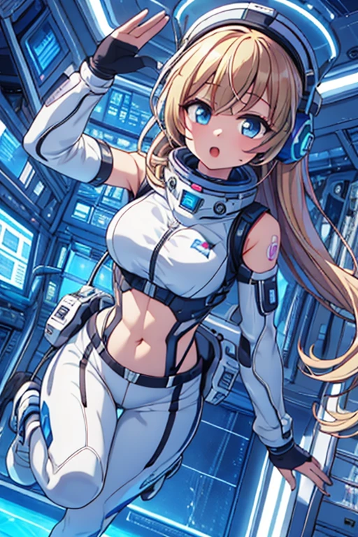 top-quality,Top image quality,In 8K,4k,masterpiece,ultra-detailliert,beautiful,ultra-quality, best quality,expensive solve, ultra-be familiar with,game cg,dutch angle,(acrobatic pose):5,jumping:5,(inside spacestation,)beautiful be familiar with eye,five refer to,headphone,NSFW,a beauty girl,(astro vest):5,(tracking unishapes),Wet,(vapor:1.5),Running shape,Open Open mouth,(blonde hair),(long hair):2,belly button,space_station_interior, exercise_room, futuristic, expensive_technology, zero_gravity_exercise_device, expensive_solve_landscape, Sophisticated_design, minimalistic, 8K_solve, game_cg_style, Dutch_angle, be familiar with_character, tracking_unishape, perfection_running_shape, intense_Performance, be familiar with_eye, Decide, vapor:1.5, beauty, strength, five_refer to, appear_belly button, Open_mouth, ultra_quality, expensive_solve, ultra_be familiar with,astro vest