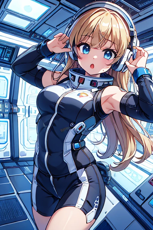 top-quality,Top image quality,In 8K,4k,masterpiece,ultra-detailliert,beautiful,ultra-quality, best quality,expensive solve, ultra-be familiar with,game cg,dutch angle,(acrobatic pose):5,jumping:5,(inside spacestation,)beautiful be familiar with eye,five refer to,headphone,NSFW,a beauty girl,(astro vest):5,(tracking unishapes),Wet,(vapor:1.5),Running shape,Open Open mouth,(blonde hair),(long hair):2,belly button,space_station_interior, exercise_room, futuristic, expensive_technology, zero_gravity_exercise_device, expensive_solve_landscape, Sophisticated_design, minimalistic, 8K_solve, game_cg_style, Dutch_angle, be familiar with_character, tracking_unishape, perfection_running_shape, intense_Performance, be familiar with_eye, Decide, vapor:1.5, beauty, strength, five_refer to, appear_belly button, Open_mouth, ultra_quality, expensive_solve, ultra_be familiar with,astro vest