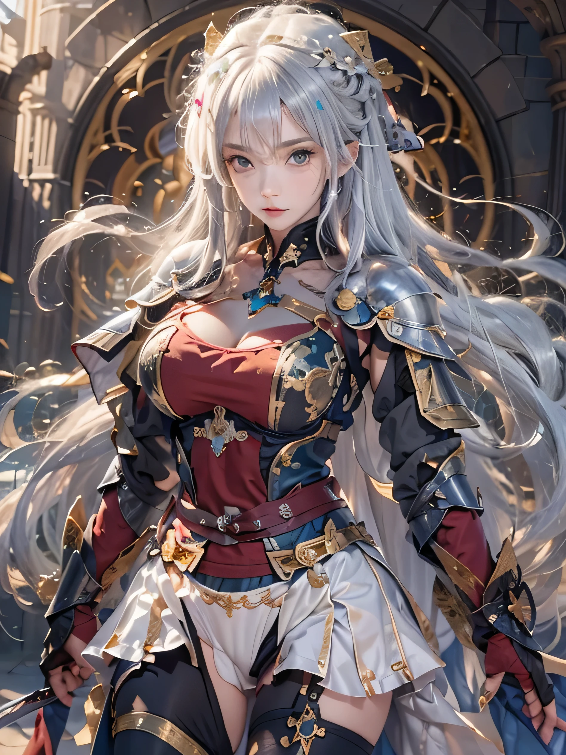 (photorealistic:1.8, highest quality:1.8,8K masterpiece:1.8,High resolution,muste piece:1.8,RAW Photos,cinematic lighting、8mm fisheye lens),No split screen,medieval fantasy、Old castle、Remains、(A beautiful girl warrior with a sword in her hand fighting the enemy:1.5)、(Completely naked、combat hair ornament、armored suit、loincloth、bondage、choker、Knee-high boots、beautiful butt、beautiful thighs、Plump nipples、nipples are visible、cameltoe、slender abs:1.2)、beautiful and detailed eyes:1.7、beautiful skin:1.8、(Soryu Asuka Langley)(character focus)、Top view、
rich expression、Gets angry violently、laugh at、surprised、
(midium Hair:1.2, Beautiful, shining blue, white, black and silver hair:1.5)、Sparkling Blue Eyes、Fine Lines