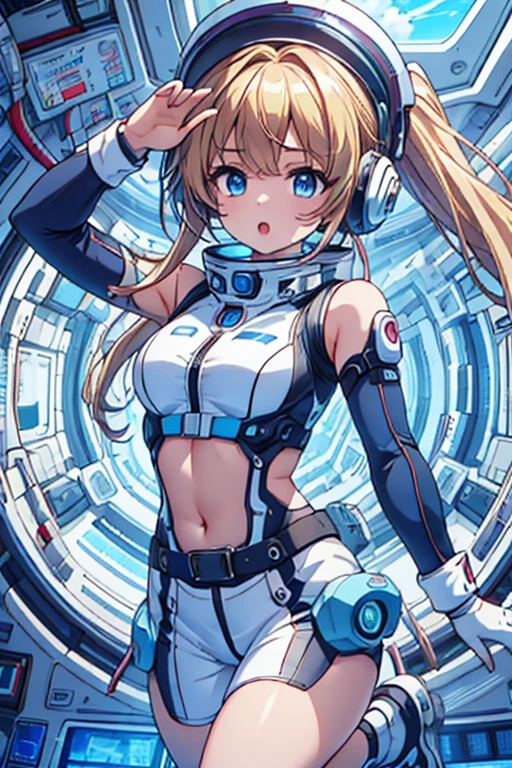 8K, RAW photo, night light, Beautiful cyberpunk style young girl, Blonde long hair, light blue eyes, high resolution skins, Beautiful woman in a black top and short skirt, pose for a photo, Multi-point, 19 years old, reveal her sexy body, hourglass illustration, Because I&#39;m slender, small breasts, sample belly, Looking at the camera and smiling, night city background, neon light,bing astronaut