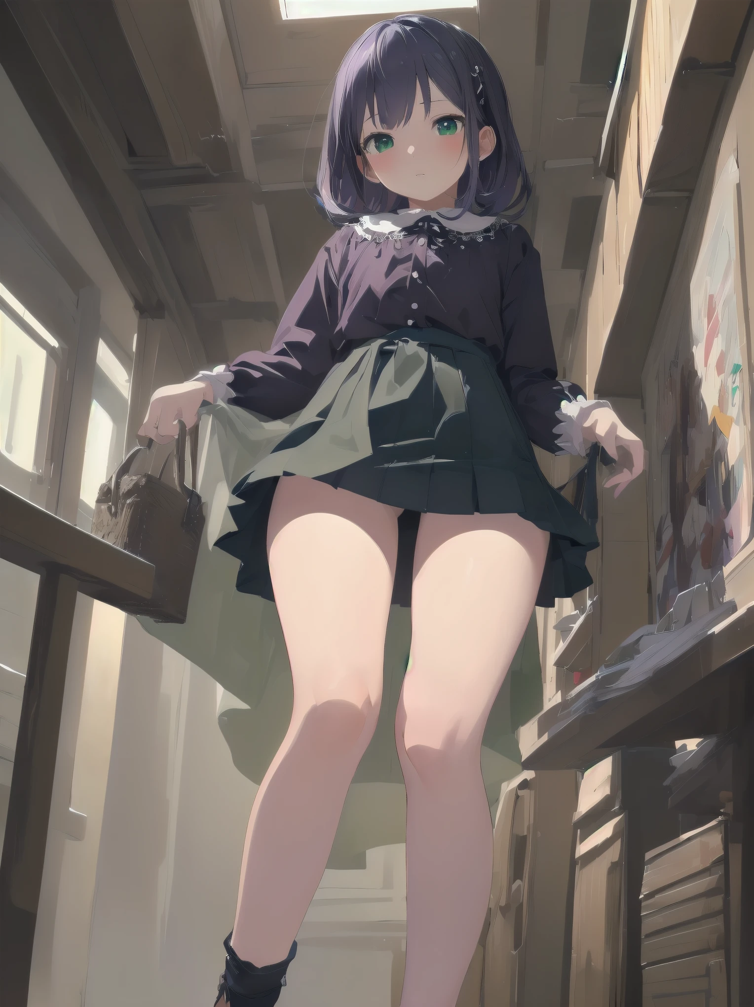 best quality, ultra-detailed, masterpiece,finely detail, high res, 8k wallpaper, best quality, highres, looking up from below,  ((a  girl, 8years old, loli)),  bottomless, lift up skirt, casual dress,  blush, crowded room,, BREAK (masterpiece:1.2), (illustration:0.8), extremely detailed face, perfect lighting, extremely detailed CG, (perfect hands, perfect anatomy), (masterpiece, best_quality, ultra-detailed, immaculate:1.3), epic, illustration, render,


.,Blue-purple hair, green eyes,