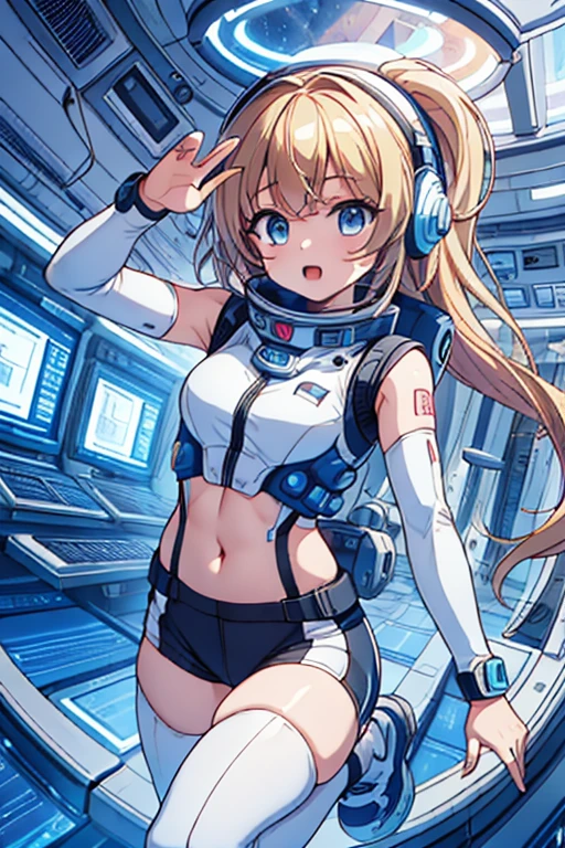 top-quality,Top image quality,In 8K,4k,masterpiece,ultra-detailliert,beautiful,ultra-quality, best quality,expensive solve, ultra-be familiar with,game cg,dutch angle,(acrobatic pose):5,jumping:5,(inside spacestation,)beautiful be familiar with eye,five refer to,headphone,NSFW,a beauty girl,(astro vest):5,(tracking unishapes),Wet,(vapor:1.5),Running shape,Open Open mouth,(blonde hair),(long hair):2,belly button,space_station_interior, exercise_room, futuristic, expensive_technology, zero_gravity_exercise_device, expensive_solve_landscape, Sophisticated_design, minimalistic, 8K_solve, game_cg_style, Dutch_angle, be familiar with_character, tracking_unishape, perfection_running_shape, intense_Performance, be familiar with_eye, Decide, vapor:1.5, beauty, strength, five_refer to, appear_belly button, Open_mouth, ultra_quality, expensive_solve, ultra_be familiar with,astro vest
