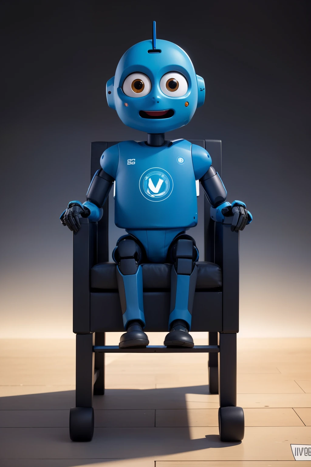  un robot sentado en una silla, luciendo nervioso