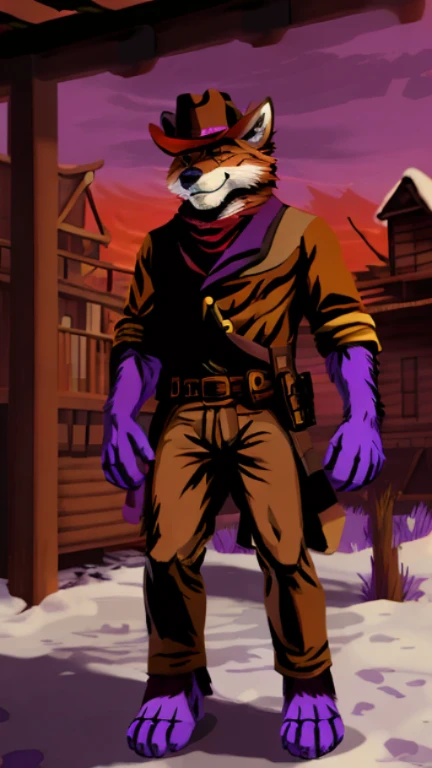 (((snowpride brown fur and purple hands and feet on the cover of a video game cover with no text just a picture, box art video game cover with no text, old Western Village in the background with no people abandoned Village))) , day, sexy, sensual, detailed, uploaded to e621, beautiful and detailed portrait of an anthropomorphic, (((male ))) uploaded to e621, zaush, foxovh, , thicc, alone, Japanese anime style, snowpride brown fur and purple hands and feet, Anime, 
#Style, #artstyle, #Artwork, 
videogame, 
#red dead redemption, #cowboys, #rdr, R3DD34Dstyle, ,((( snowpride brown fur and purple hands and feet))) Japanese anime style,((wearing a cowboy outfit)), 