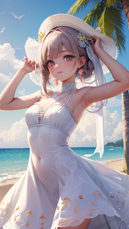Upper body, Smile, blush, Outdoors, day, Simple background, Blue sky, skyporn, temple, Looking at Viewer, stairs, mont, Moody lighting, face to the viewer, Hires, Best Quality, Official art, NSFW, best anatomy, Untitled ID: 1W9nOdU t2i All Ages Copy URL Portrait of a Girl, the most beautiful in the world, (Swimsuit :1.2), cleavage, hands behind back,Wink, lightsmile, Lean forward, splash water, Enjoy, skin tanned, Outdoors, Intense sunlight, Realistic ocean, Professional photos of stunning women, Detailed, Shy, bashful, Blushing, Sharp Focus, Dramatic, awardwinning, Cinematic lighting, Volumetrics DTX, (Film grain, Blurry background, blurred foreground, Bokeh, depth of fields, Sunset,interaction,), (masutepiece), (very intricate:1.3),