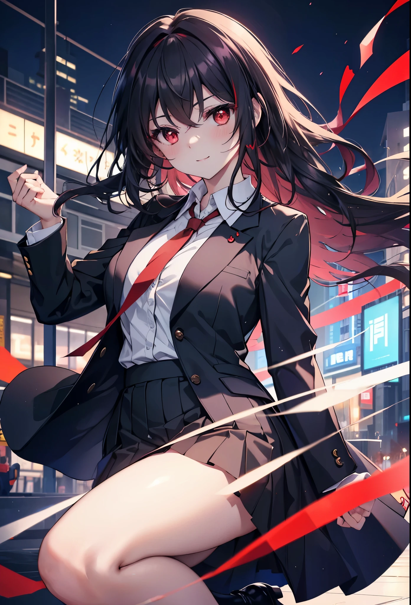 Commercial purposes, utaha kasumigaoka, black hair, White Hair Band, long hair, (red eyes:1.5),blush,happy smile, smile, open your mouth,skirt,OL, red glasses, end, black suit jacket, collared jacket, white dress shirt, collared shirt, neckline, button, strap, ID card on neck, 黒のペンシルskirt, black pantyhose,stiletto heels,morning,morning陽,the sun is rising,
break looking at viewer,whole body,(cowboy shot:1. 5)
break outdoors, building street,In town,
break (masterpiece:1.2), highest quality, High resolution, unity 8k wallpaper, (shape:0.8), (fine and beautiful eyes:1.6), highly detailed face, perfect lighting, Very detailed CG, (perfect hands, perfect anatomy),