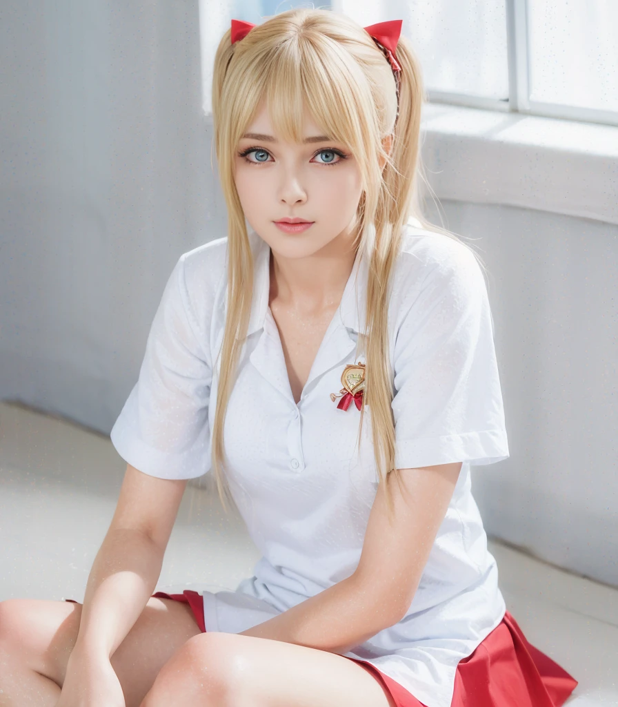 ((bedroom)), Japanese high school girl, Kiddie, cheerleader cosplay,No sleeve, smile, ponytail, (((vaginal,sex)))
